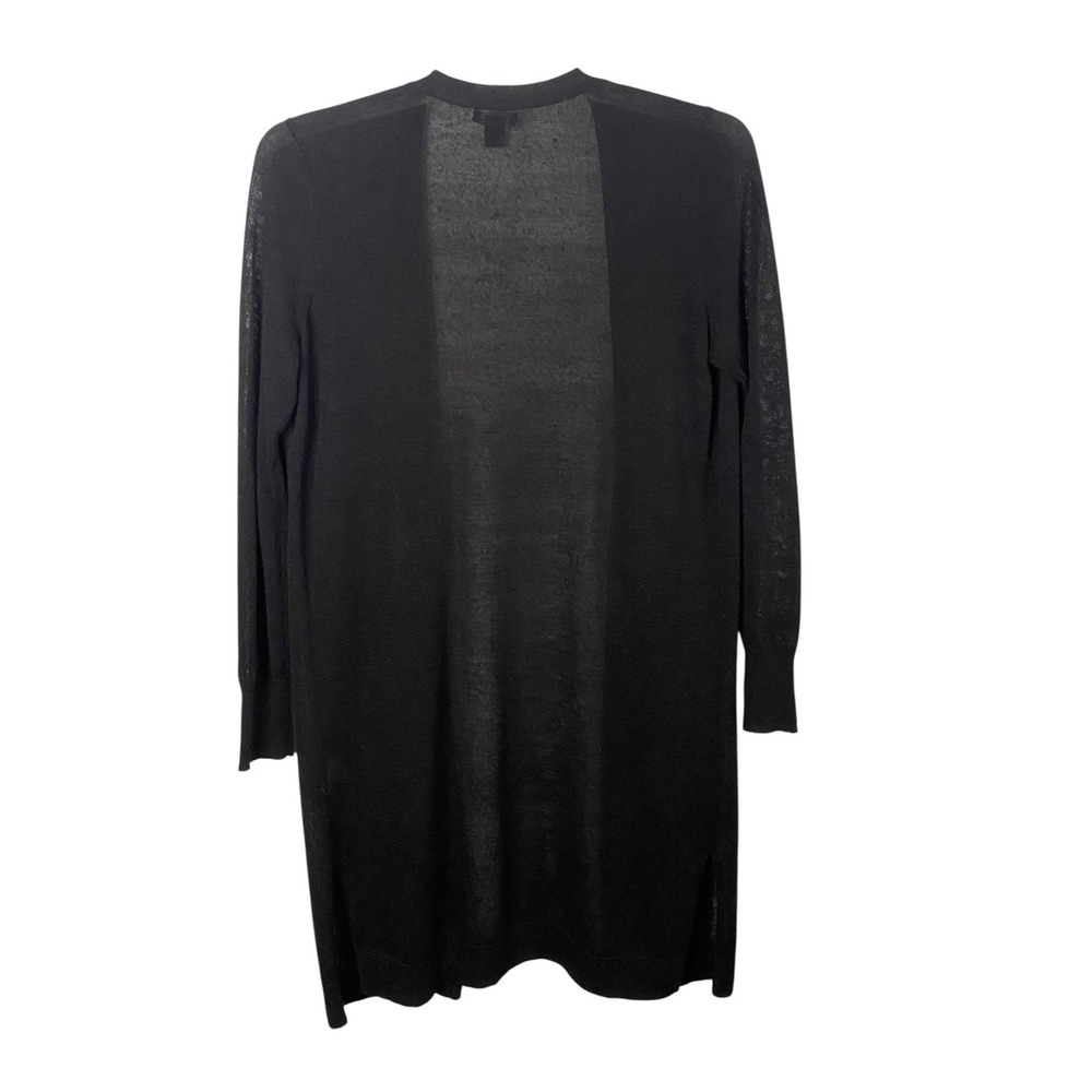 Halogen Womens Black Sheer Linen Blend Long Open Front Cardigan Pockets Small - Picture 2 of 5